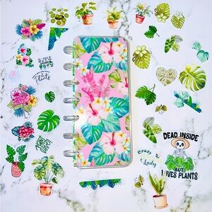 Skinny mini planner tropical plants and flowers weekly layout plants stickers
